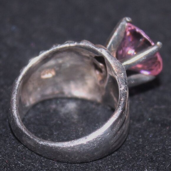 925 Sterling Large Pink Sapphire Wide Shrimp Statement Cocktail Ring - Picture 7 of 10